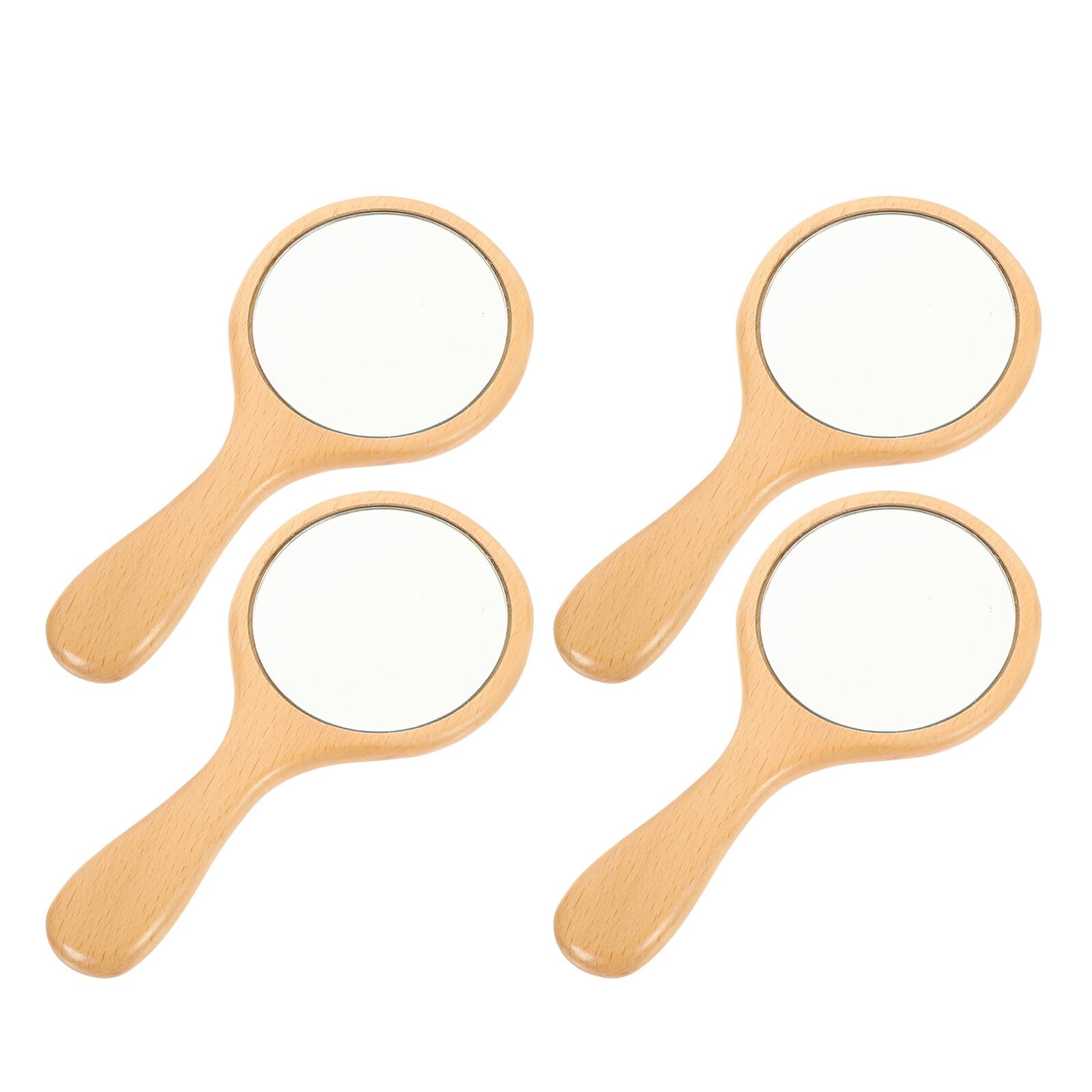 Miroir de poche avec poignée en bois de hêtre léger et compact x4