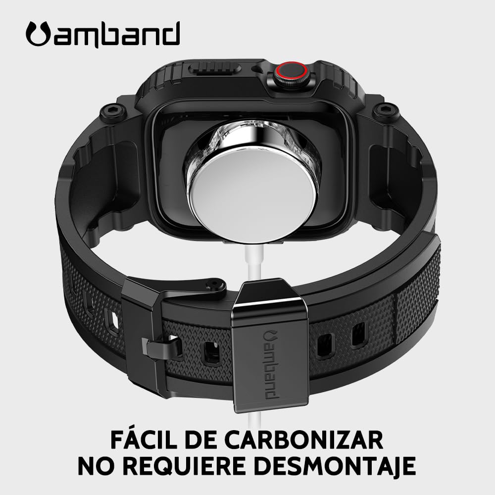 amBand Compatible con Apple Watch Correas 45mm 44mm 42mm Pulsera Protector, M1 Sport Series Resistente Funda con Fanda para Hombre iWatch Series 9/8/7/SE/6/5/4/3/2/1 42/44/45mm Negro