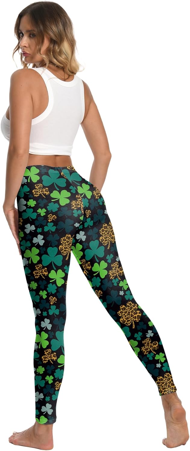 St Patricks Day Leggings for Women, Plus Size Leggings, Shamrock St Patricks Day Yoga Green Pants Bottoms Womens Blue - Image 5