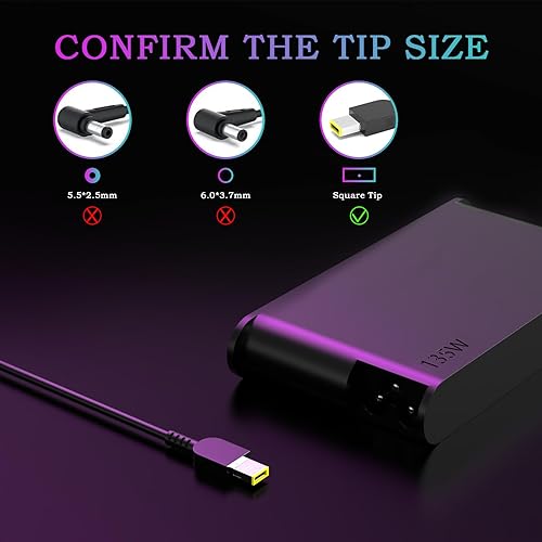 Miniatura 2 de Cargador para portátil de 135 W compatible con cable de alimentación Lenovo IdeaPad Y40-70 Y50-70 Y50-70AM-IFI Y70-70 Y700 Z710 USB-C