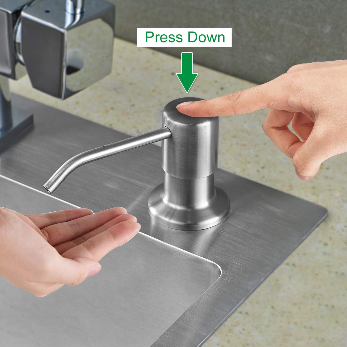 OUGOO Kitchen Sink Soap Dispenser, Stainless Steel Built-in Soap Dispenser Pump 360 Rotation for Kitchen, Brushed Nickle - Image 2
