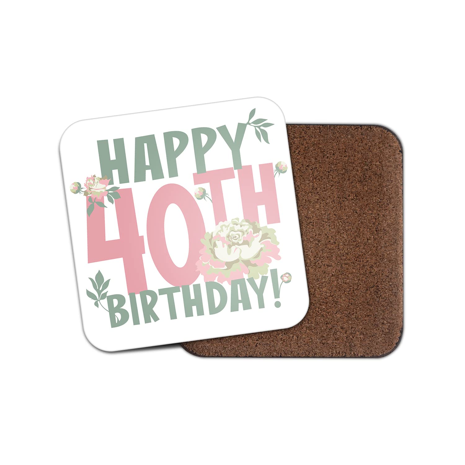 Dv Design Women's Multicolor Square Single Coaster - 40Th 40 Forty Fortieth Happy Birthday Floral Flowers Girls Gift #77788
