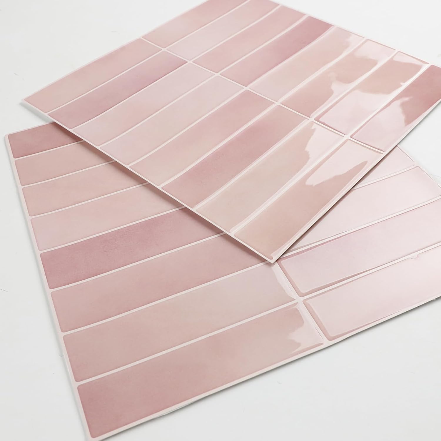 Muted Pink Peel and Stick Backsplash Tiles, 10-Sheet Spanish Handmade Glossy Tile for Kitchen, Self Adhesive Wall Tile with Thin & Lightweight Design (12" × 12",10 sq.ft)