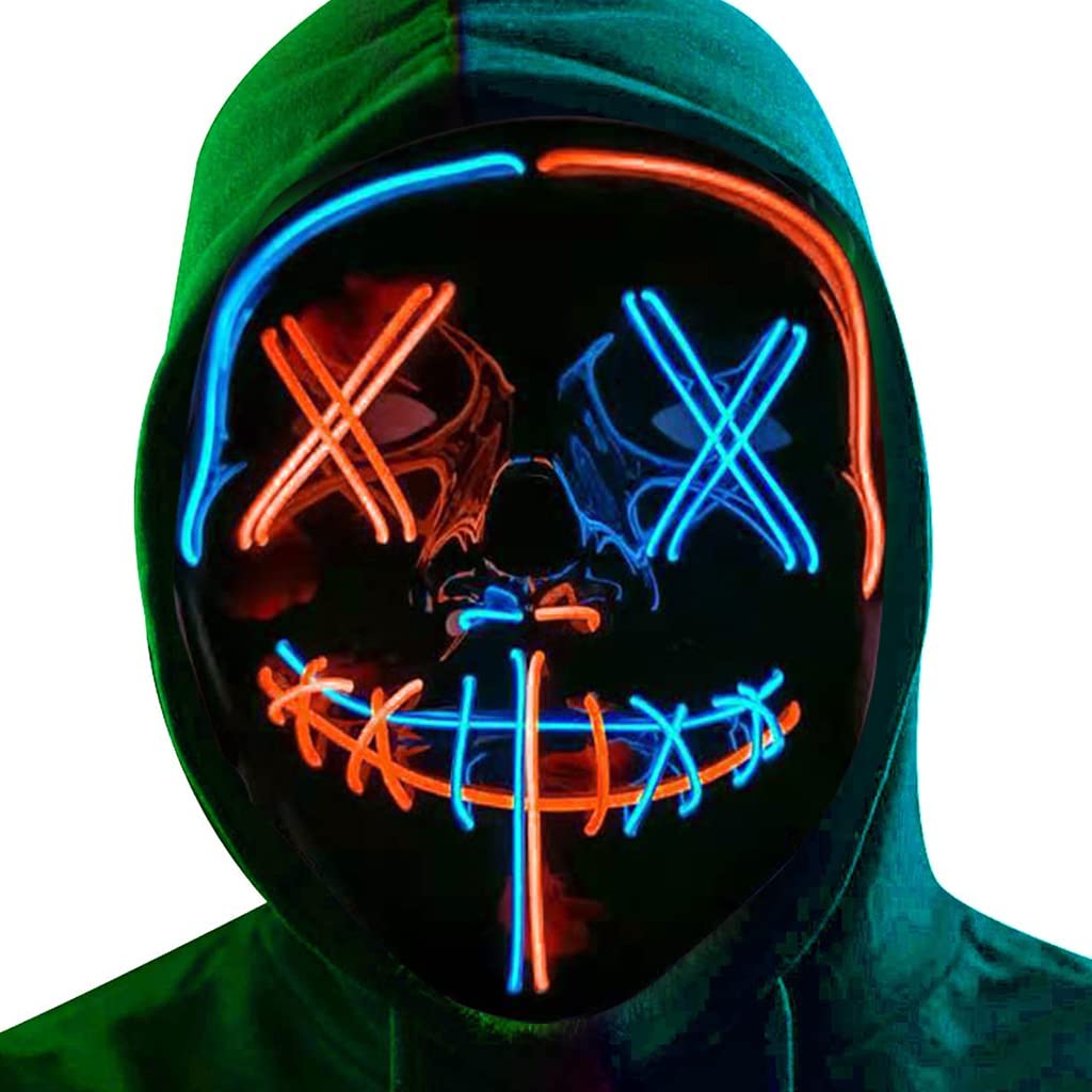 PATPAT® Halloween Led Mask For Men, Scary Ghost Mask Mysterious Hacker Mask Masquerade Cosplay Horror Mask Light Up Call Of Duty Ghost Mask Luminous Funny Joker Mask For Women Men, Party Mask For Kids