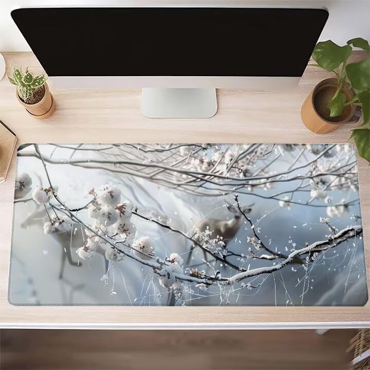 Tapis de Souris Gaming XXL Grand Mousepad 140 x 60cm Grand Tapis de Bureau sous Main avec Base en Caoutchouc antidérapante pour Gamer, Améliore la précision et la Vitesse Arbre Blanc PjY8362 0-L