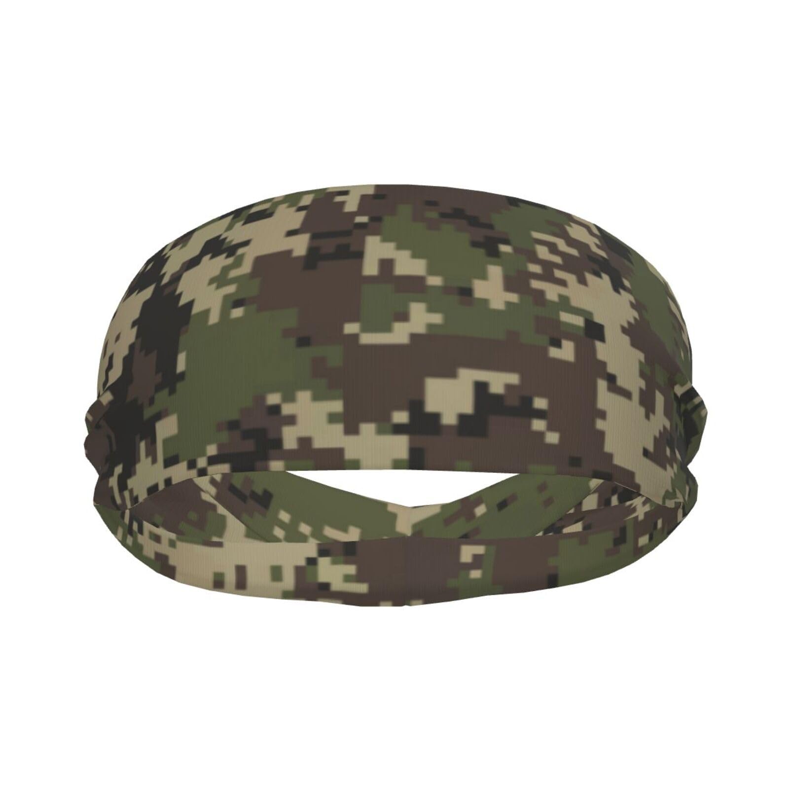 Men and Women Sweatband Friendly Stretchy Athletic Sweatbands Green camo Army Solider Camouflage Head Band for Yoga, Bike, Cycling, Basketball Headbands