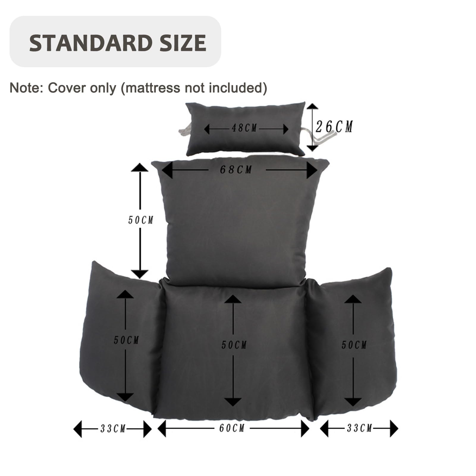 Genérico Funda De Repuesto para Cojín De Silla Colgante De Exterior,Lavable Y Gruesa, para Mecedora,para Cesta De Columpio Y Cojín Colgante De Ratán,Cesta Colgante Funda De Cojín,Light Grey
