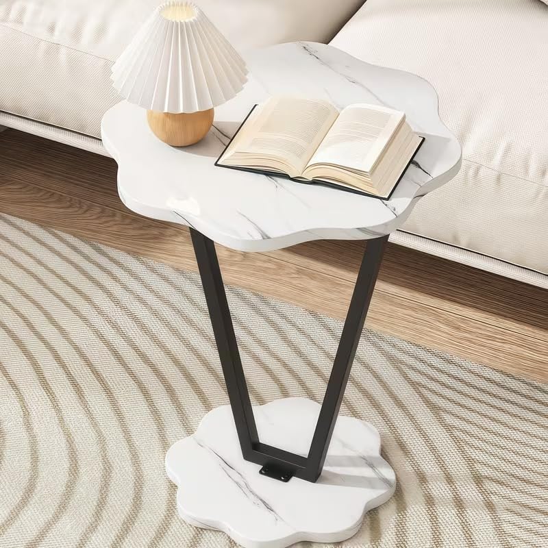 Image of Side Table Stands Couch Side, Swivel TV Tray Table, C-Shaped End Table, Small Center Table for Home Office for Bedroom, Living Room | Closet with Dustproof Door (V-Flower-YZ-10)