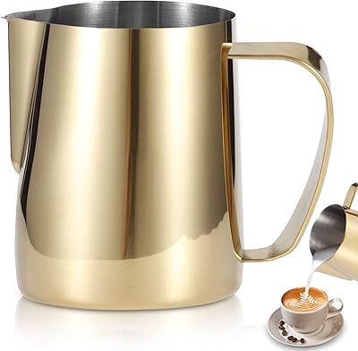 Milk Frother Cup, 600ML Brass Espresso Steaming Milk Frothing Pitcher with Handle for Coffee Matcha, Chai, Cappuccino, Lattes,Hot Chocolate