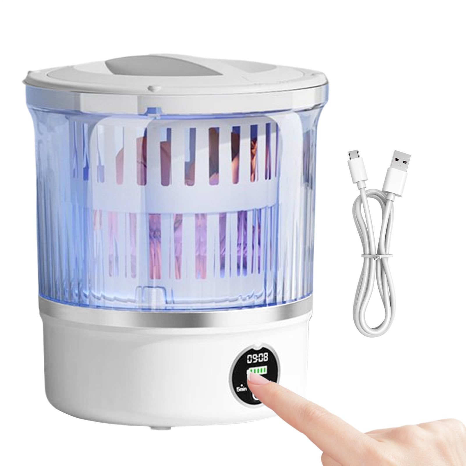 Tragbare Waschmaschine, geräuscharm, integrierter Abfluss-Wäschetrockner, tragbare Waschmaschine und Trockner, für Wohnheim, Hotel, Reisen, Camping, Unterwäsche, Socken, BH-Handtuch