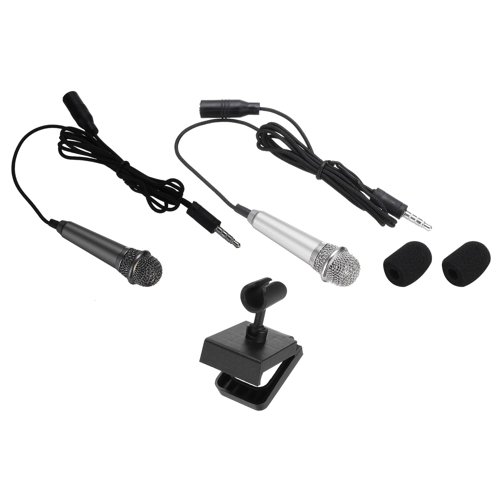 MECCANIXITY 2Pcs Mini Microphone Portable Vocal Microphone for Voice Recording and Singing with Mic Stand and Cover,Silver & Black