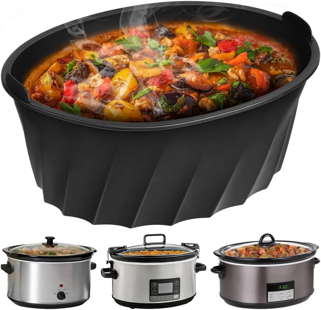 Oval Liner Silicone Reusable Cooker Slow, Non-Stick Pot Crock Large-Capacity with Compatible Liner, Slow 6-8 Qt Cookers, Insert Cooker Slow Dishwasher-Safe Leakproof