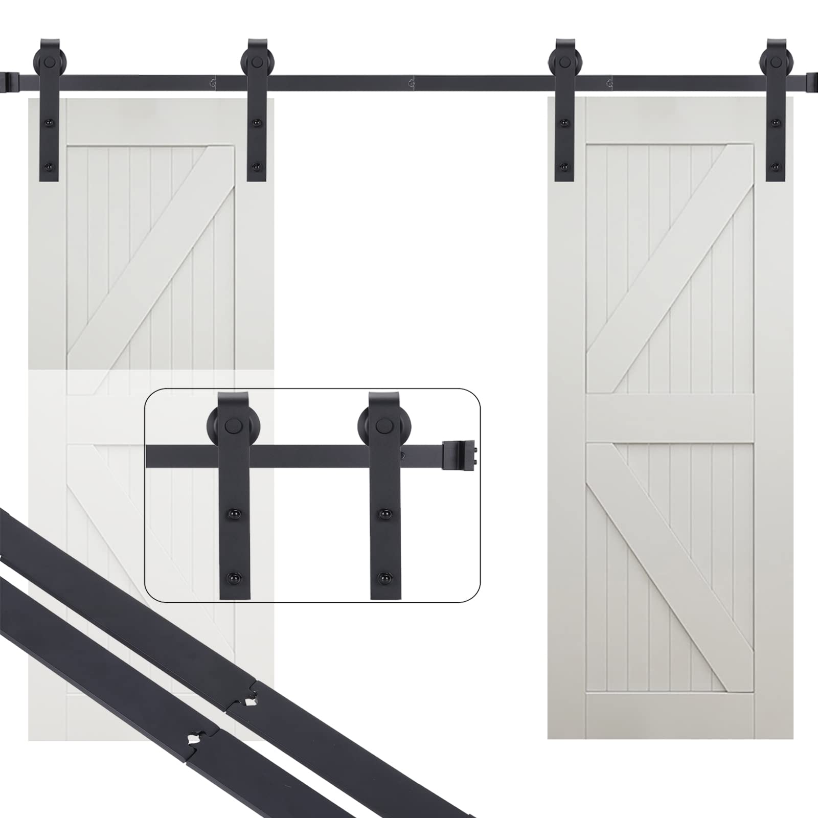 Kit de hardware para puerta de granero deslizante, kit de carril, puerta corrediza para doble puerta, sistema de riel kit para puertas correderas (11,55FT/352cm doble puerta)