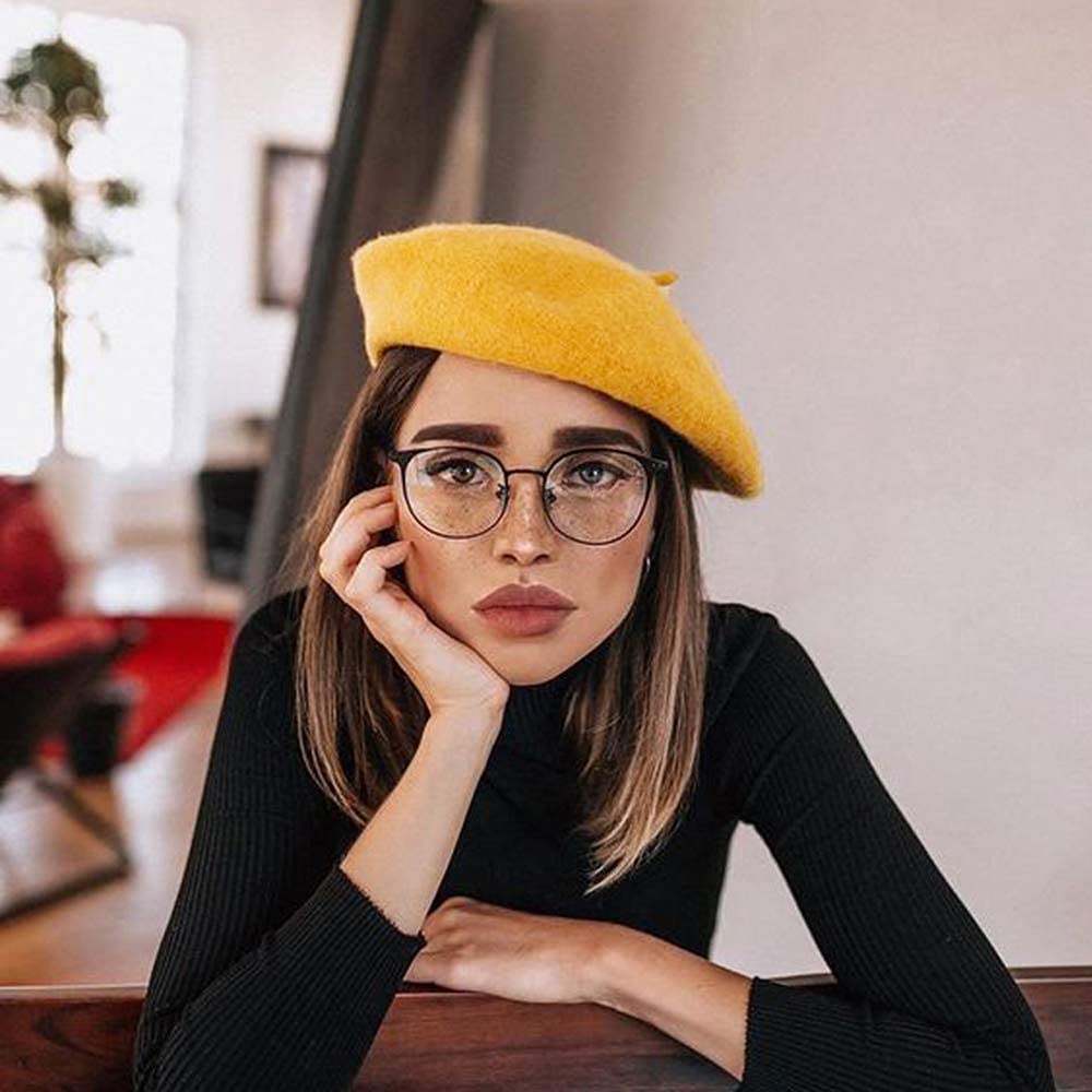 Ventewa Unisex Wool Blend Beret Cap (Raj-YF_Yellow_Free Size) - Image 3 thumbnail