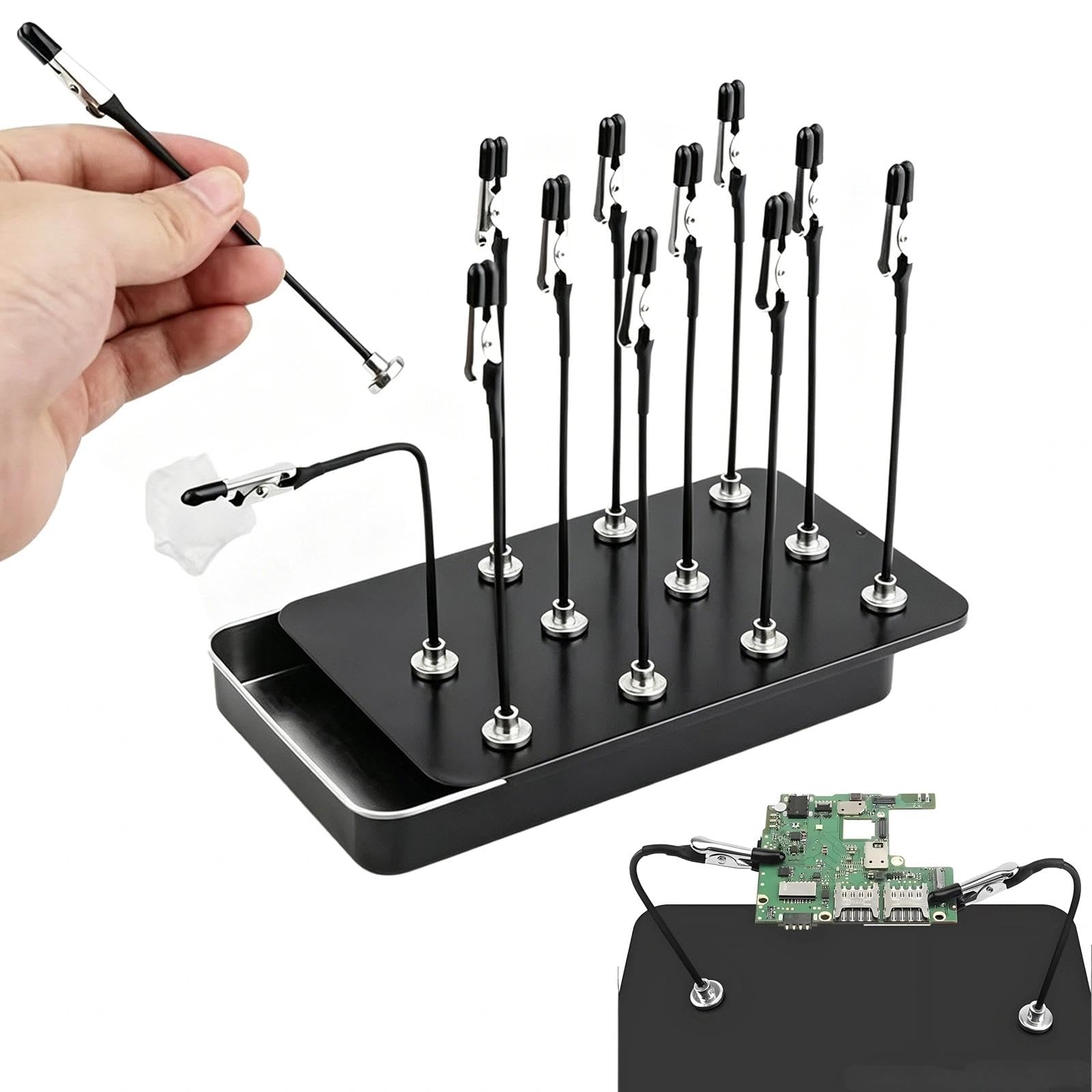 12 PCS Model Painting Stand Base Holder, Bendable Alligator Clip Sticks with Rubber Tips, Adjustable Flexible Wire Clamps with Storage Box, Airbrush Spray Painting Modeling Tools for Miniatures DIY