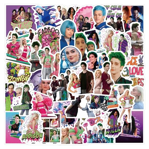 55PCS Zombie High Movie Stickers for Kids Teens Girls Adult Waterproof Vinyl Movie Decal for Water Bottle Skateboard Guitar Travel Case Bike Laptop Car Bumper Luggage Phone (Black)