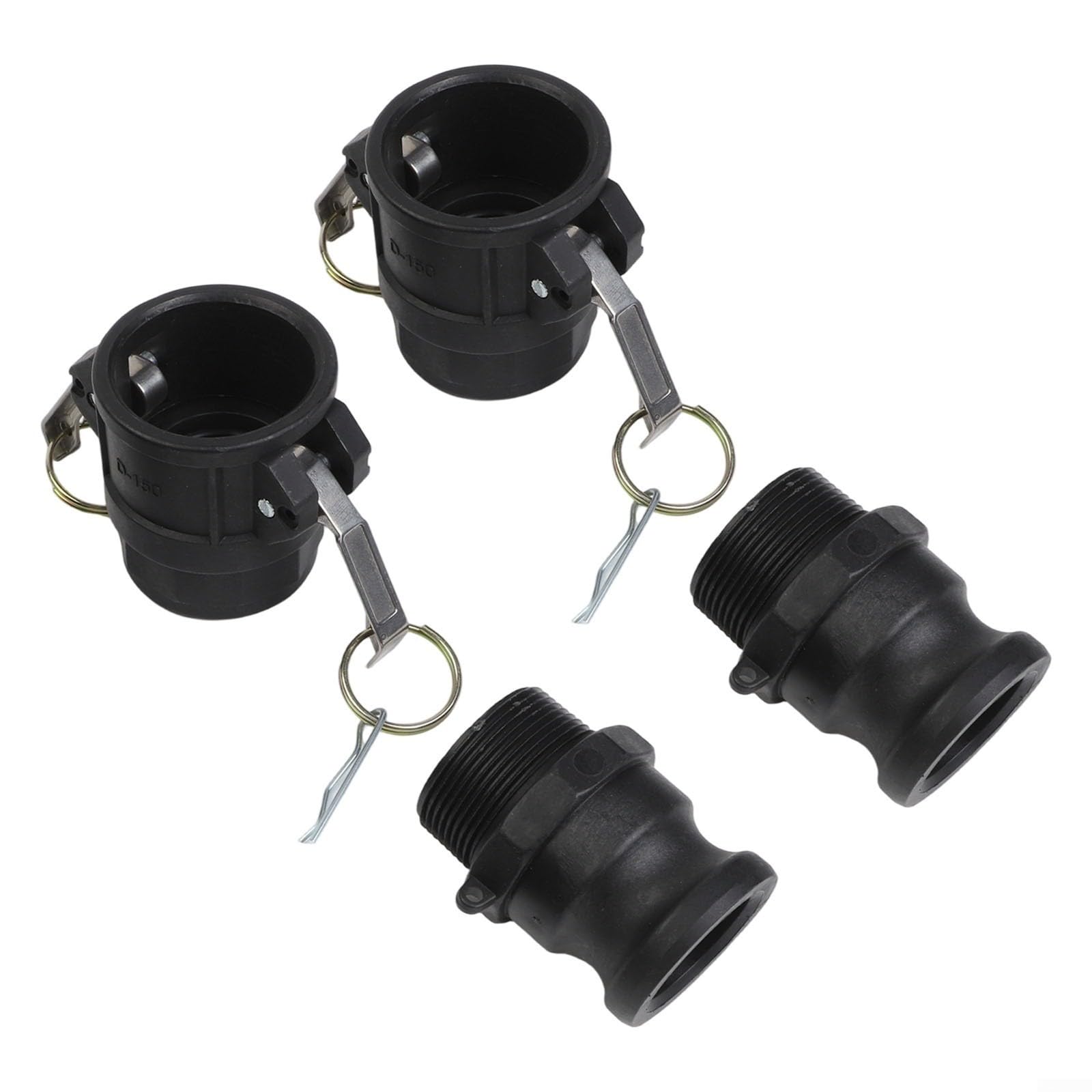 2 juegos de accesorios de polipropileno Camlock tipo D tipo F acoplamiento de conexión rápida de 1.5 pulgadas, accesorios de manguera plana negra para transferencia de agua y aceite (1.5