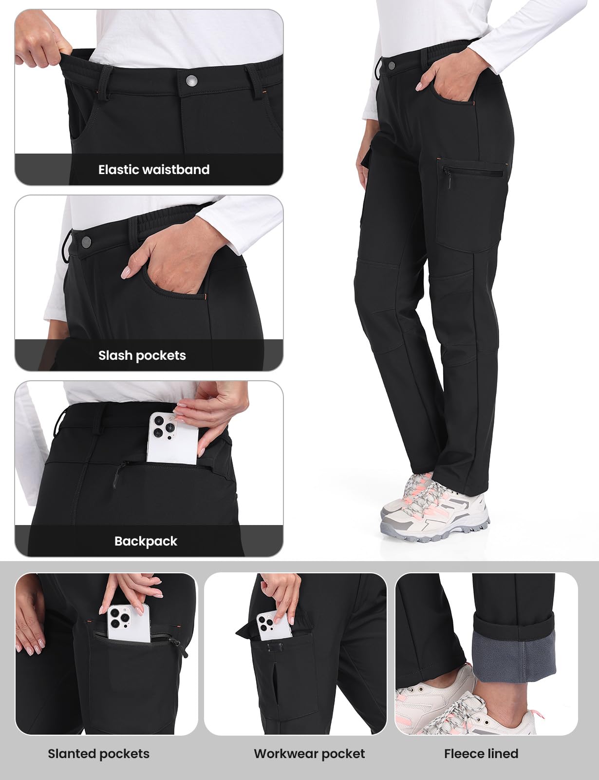 GymBrave Pantalon Randonnée Femme Hiver Imperméable Thermique Pantalon de Ski Softshell Travail Doublure Chaude pour Outdoor Trekking
