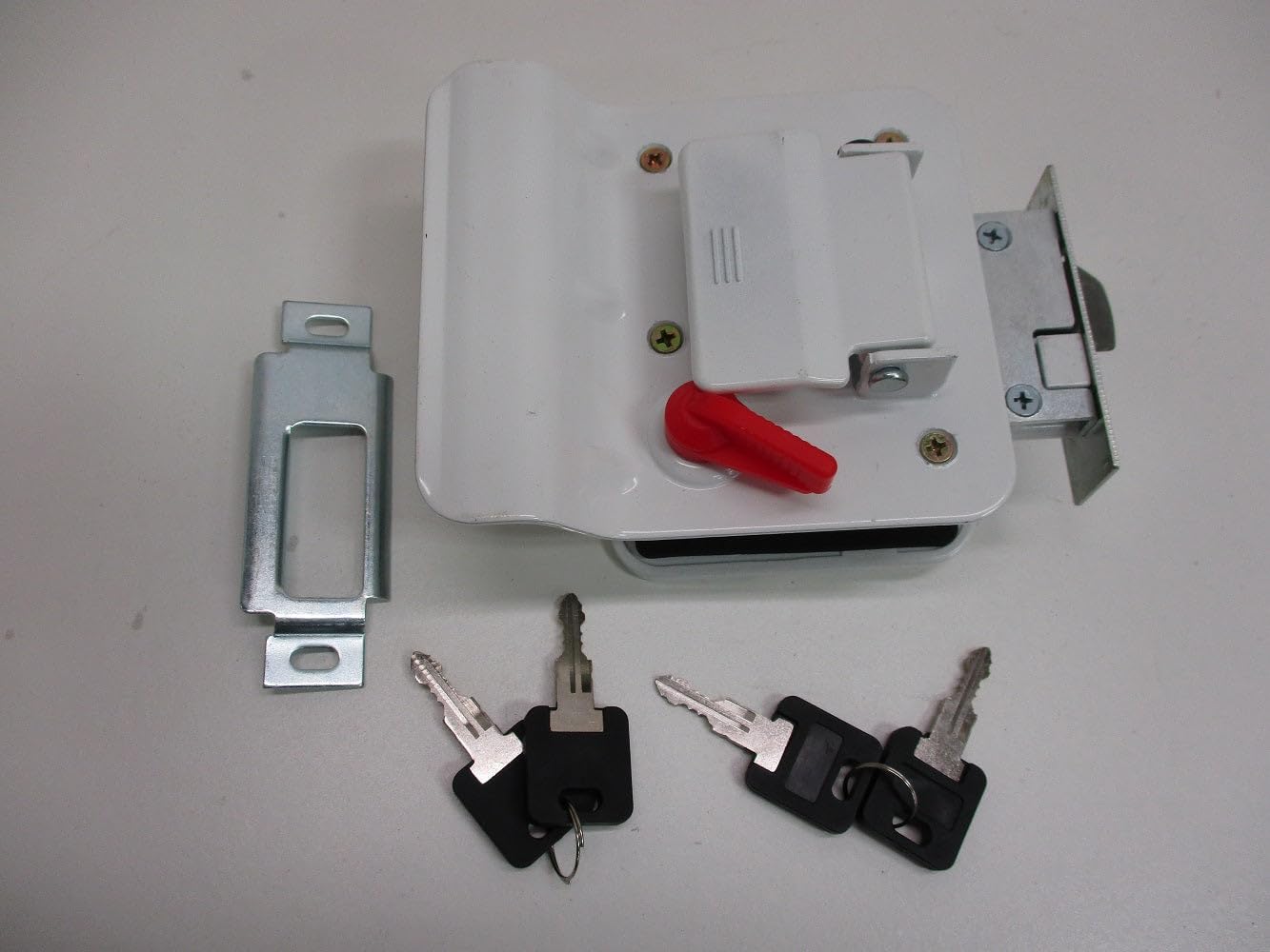 RV, Camper & Trailer White Entry Door Handle Latch Keyed Lock with Deadbolt, 4 Keys, Heavy-Duty