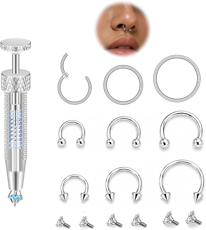 Kit de anéis para septo davka com ferramenta de pinça, aço inoxidável 316L, 16G, 9 peças