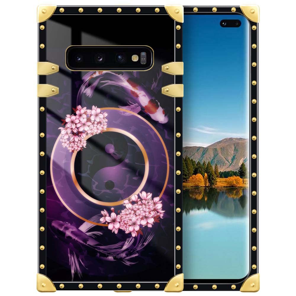 DAIZAG Case Compatible with Samsung Galaxy S10 Plus Case,Carp Yin and Yang Square Soft TPU Edges Case for Samsung Galaxy S10+ Plus Case,Metal Decoration Corner Case for Samsung Galaxy S10+ Plus Cases