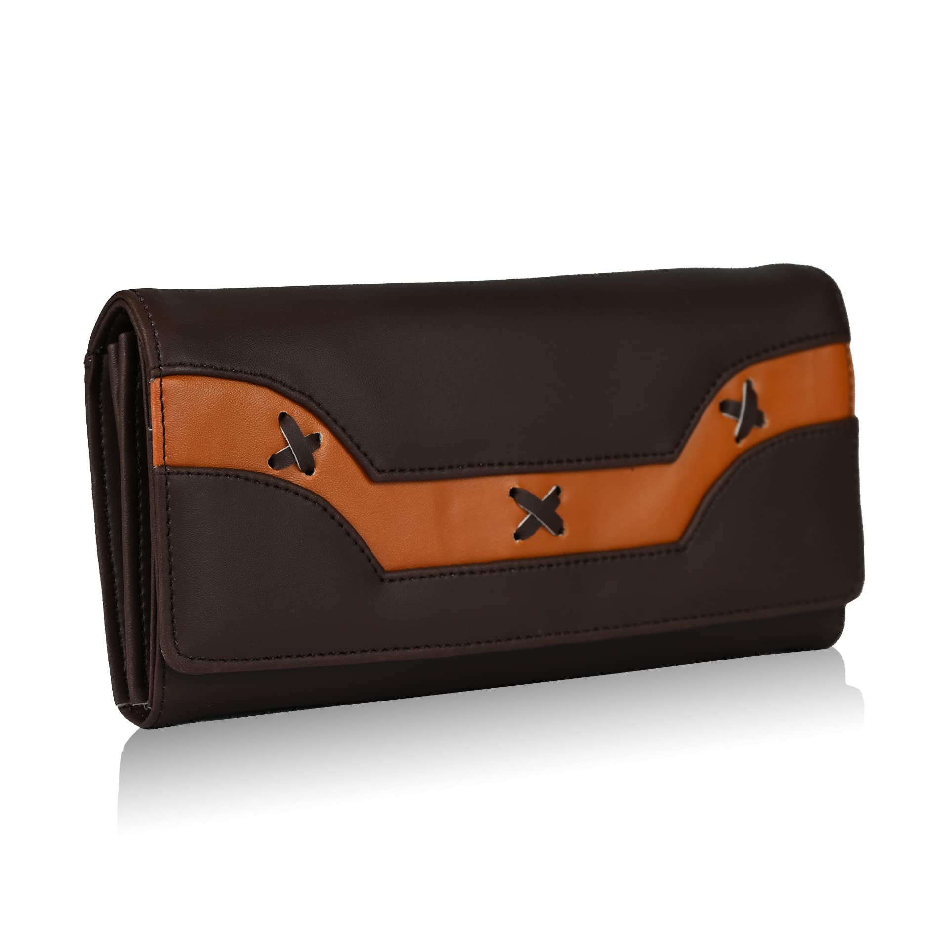 Women's Wallet | Ladies Purse Clutch | Phone Pocket | 6 Card Slots | Faux Leater material-jln011 (Brown)-image-24