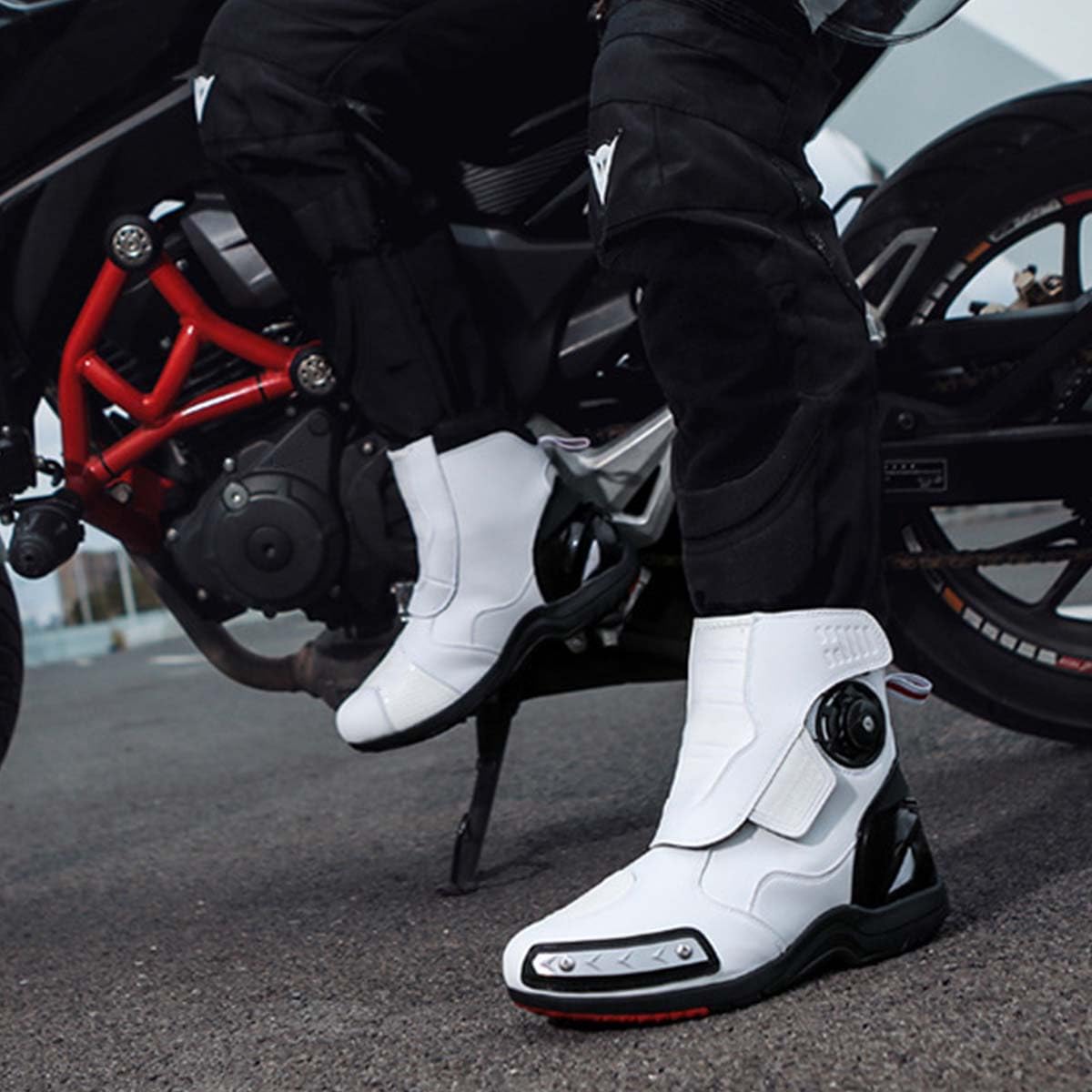 Zapatos de Moto Impermeables para Hombre Zapatos de Motocicleta Refuerzo cómodas, Protección de Tobillos, Suela Antideslizante