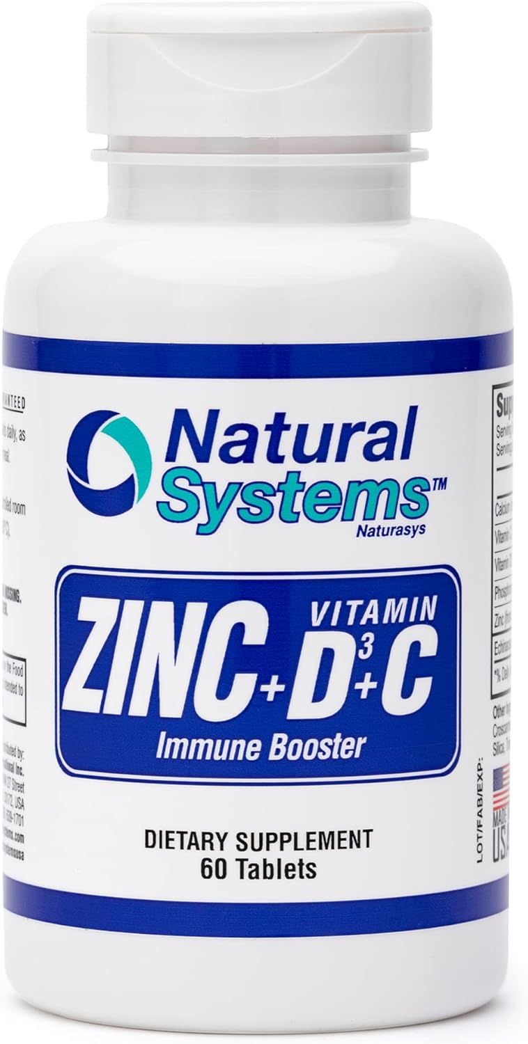 Zinc + Vitamin D + Vitamin C Immune Booster 60 Capsules by Natural Systems – Zinc plus Vit D3 and Vit C for Skin and Bones – Zinc plus Vitamin D Supplements for Skin Care – Great for Bones and Muscles Zinc + Vitamin D + Vitamin C Immune Booster 60 Capsules by Natural Systems – Zinc plus Vit D3 and Vit C for Skin and Bones – Zinc plus Vitamin D Supplements for Skin Care – Great for Bones and Muscles