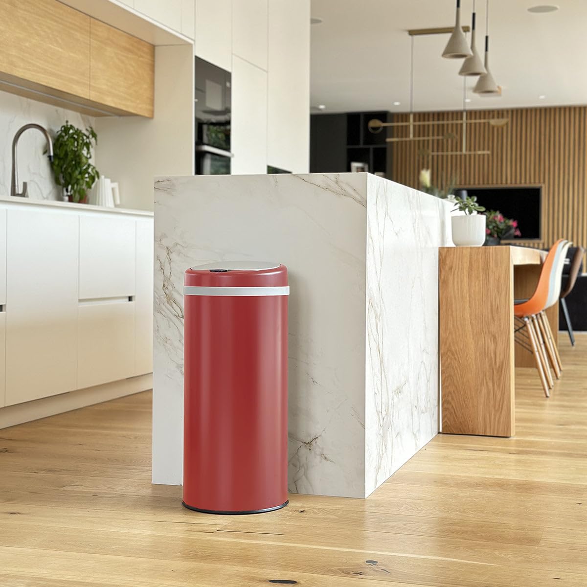 Kitchen Move Cubo de Basura Soho para la Cocina, Acero Inoxidable, 42L Rojo