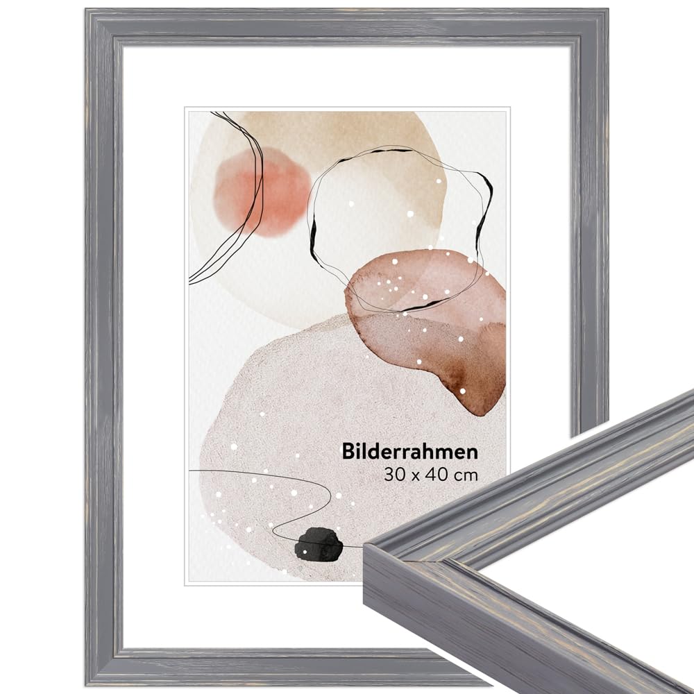 WANDStyle Bilderrahmen 30x60 Grau, rustikaler Bilderrahmen Holz 30x60 cm | Hochwertiger Holzbilderrahmen, Posterrahmen zum Aufhängen, Rahmen 60x30 cm, Fotorahmen H470 - Made in Germany