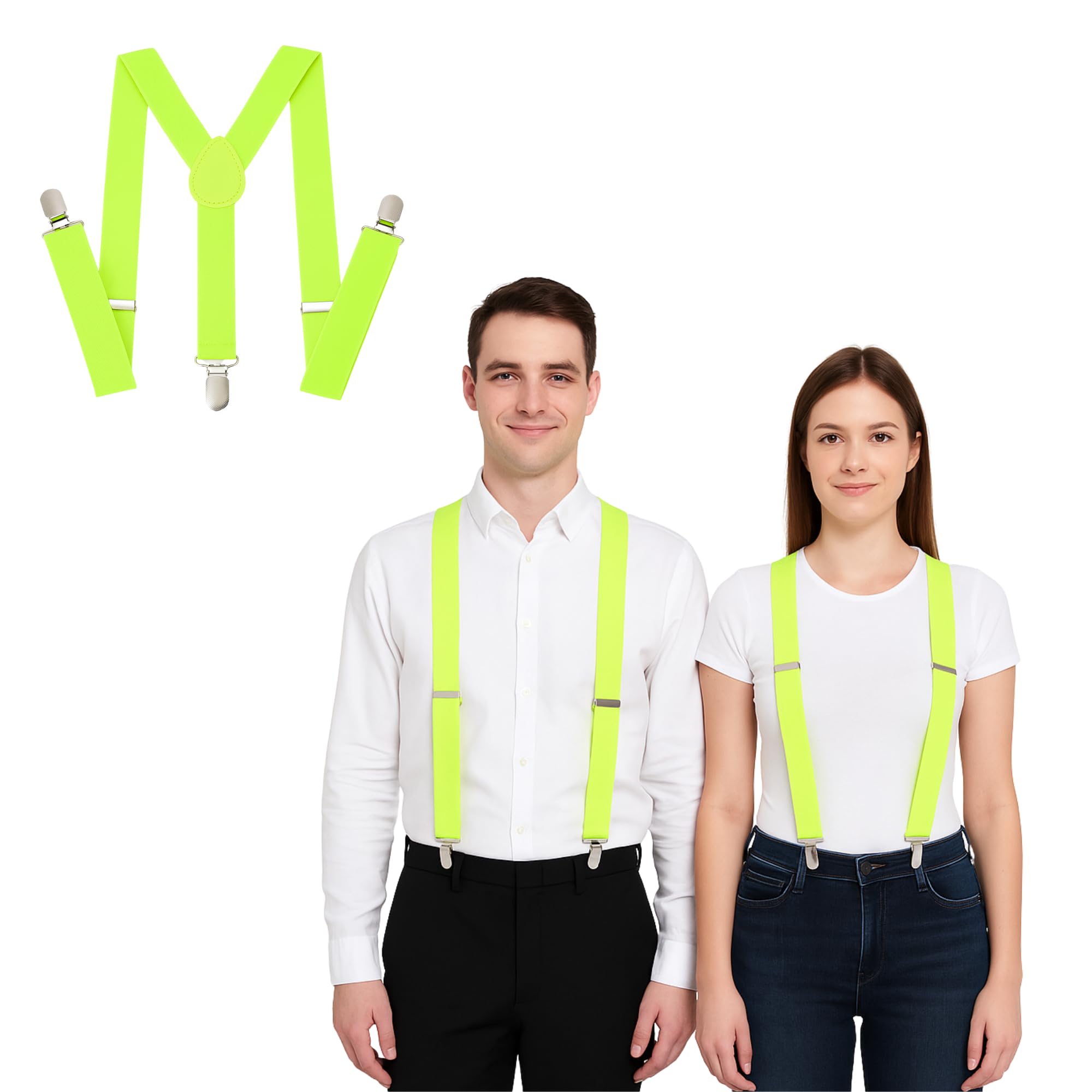 Fna Fashions Unisex Neon Yellow Mens Ladies Adjustable Slim Braces Trouser Suspenders Clip On Fancy Dress (Neon Yellow)
