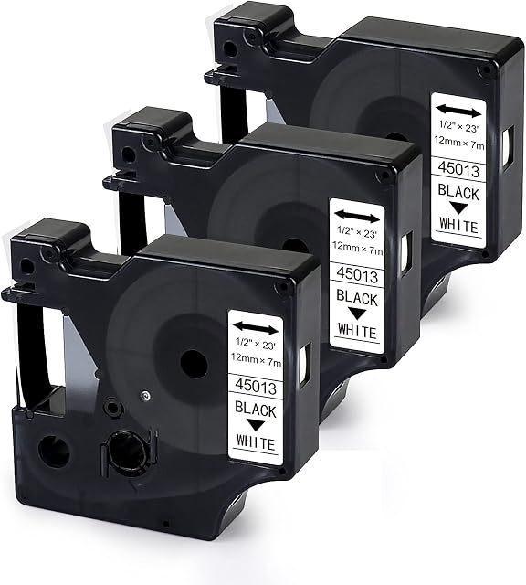 3X Compatible Label Tape Replacement for Dymo D1 45013 45013s A45013 S0720530 Label Maker Tape for Dymo LabelManager 160 210D 360D 420P 450D 500TS,12mm x 7m,Black on White