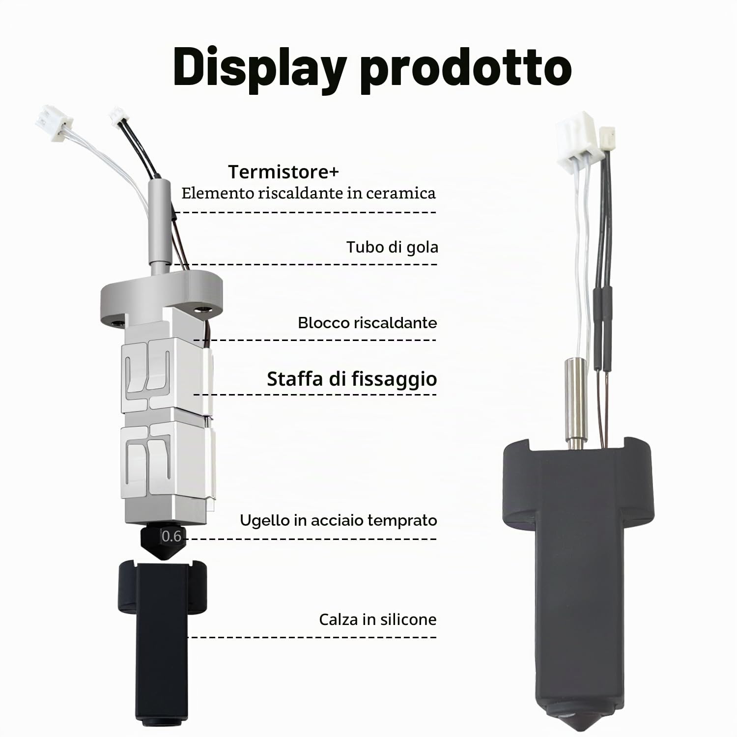 HzdaDeve 0,6 mm Hotend per OrangeStorm Giga Hot End, termistore in ceramica, estrusore, testina di stampa in acciaio temprato, cartuccia riscaldante con copertura in silicone extra 1PK per accessori