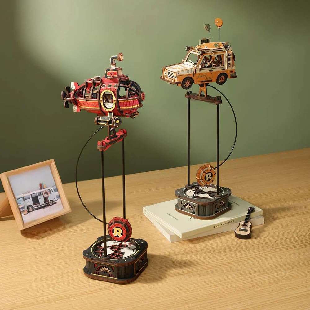 ROKR Puzzle 3D samochód retro zbudowany drewniany model, huśtawki grawitacyjne dekoracja biurka, prezenty dla dzieci i dorosłych, Road Tripper, MCD03