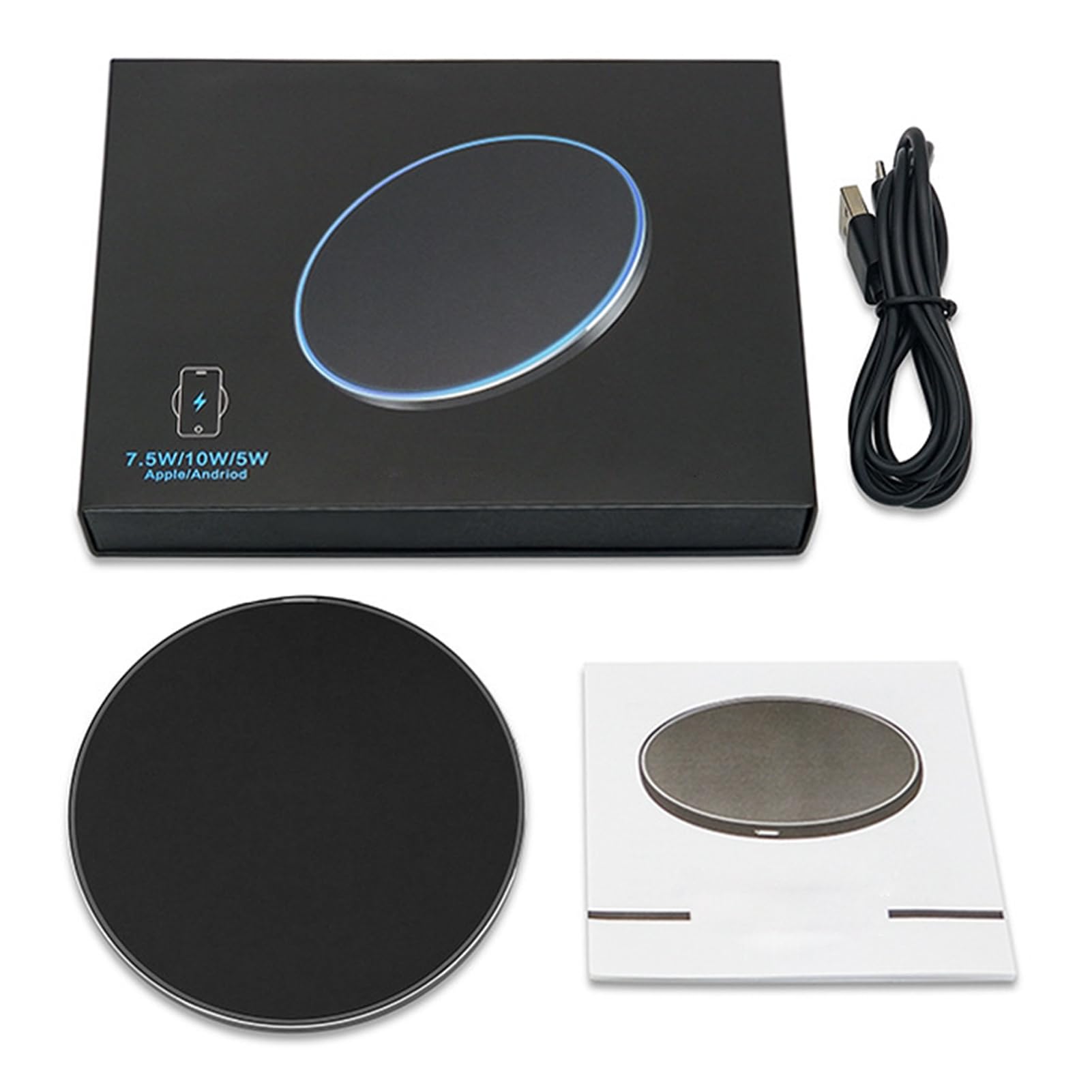 Phone Charging Pad,30W Phone Wireless Charger Black Aluminium Alloy Round Phone Wireless Charging Pad for Home/Office
