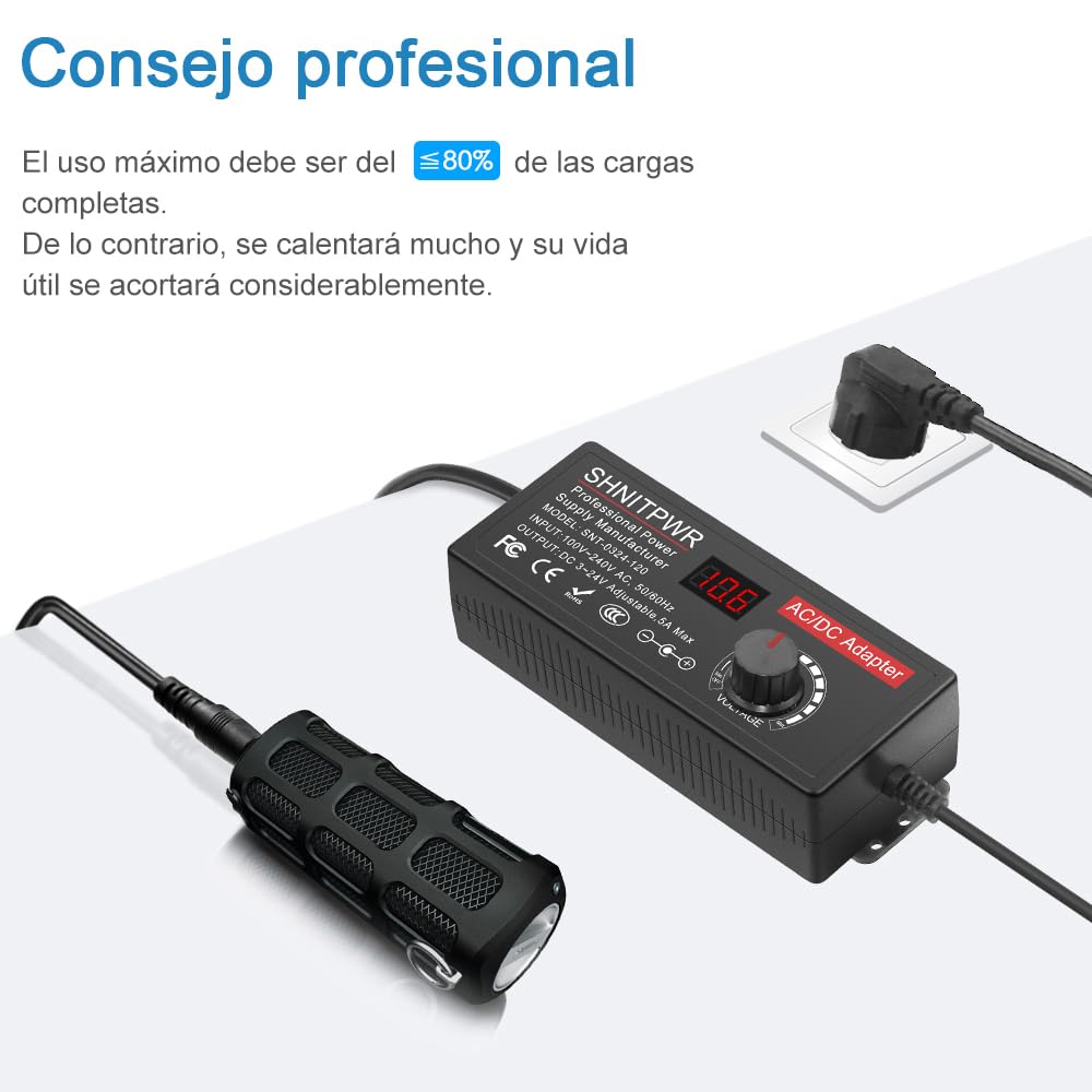 SHNITPWR Alimentatore universale da 3,5V ~ 24V, 120W, 5A, AC/DC, con 14 connettori adattatori, per dispositivi elettronici da 3,5 V a 24V, cornice per fotocamera per baby monitor e strisce LED, ecc.