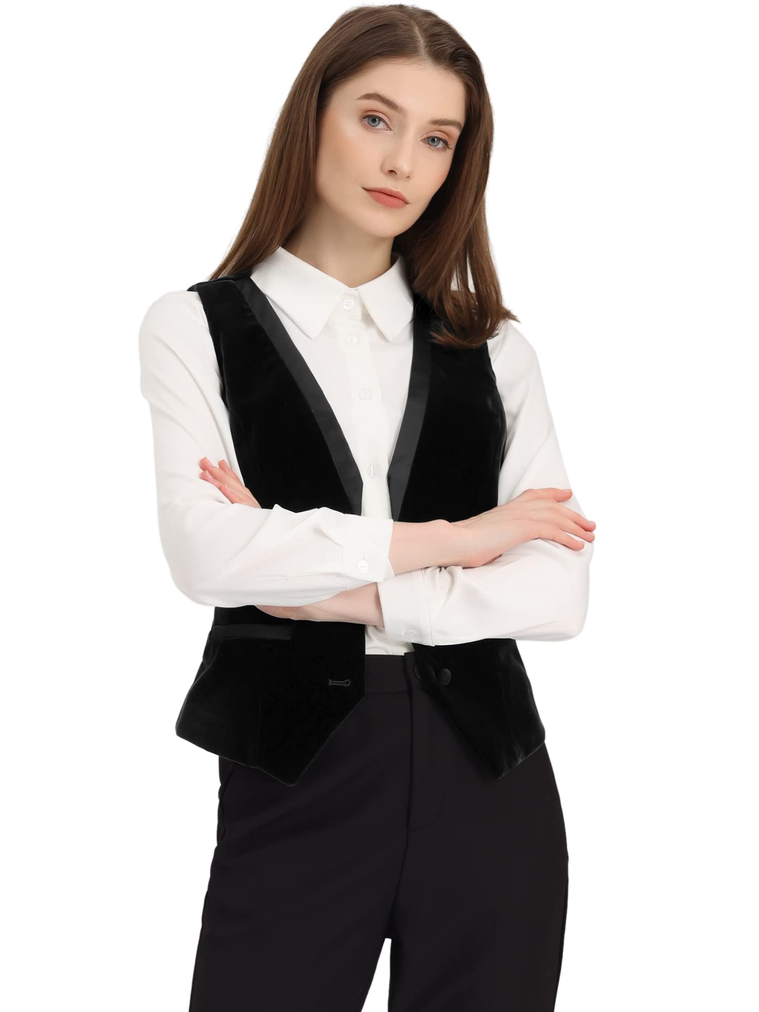 allegra k Waistcoat for Women's Steampunk Velvet Vintage 2025 Sleeveless Blazer Dressy Suit Vests-picture-37