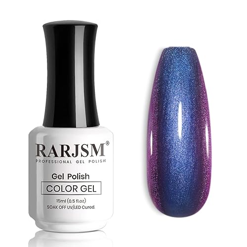 RARJSM Esmalte de uñas de gel cromado camaleón, morado oscuro a rojo, multicolor que cambia de color, esmalte de gel holográfico con purpurina que