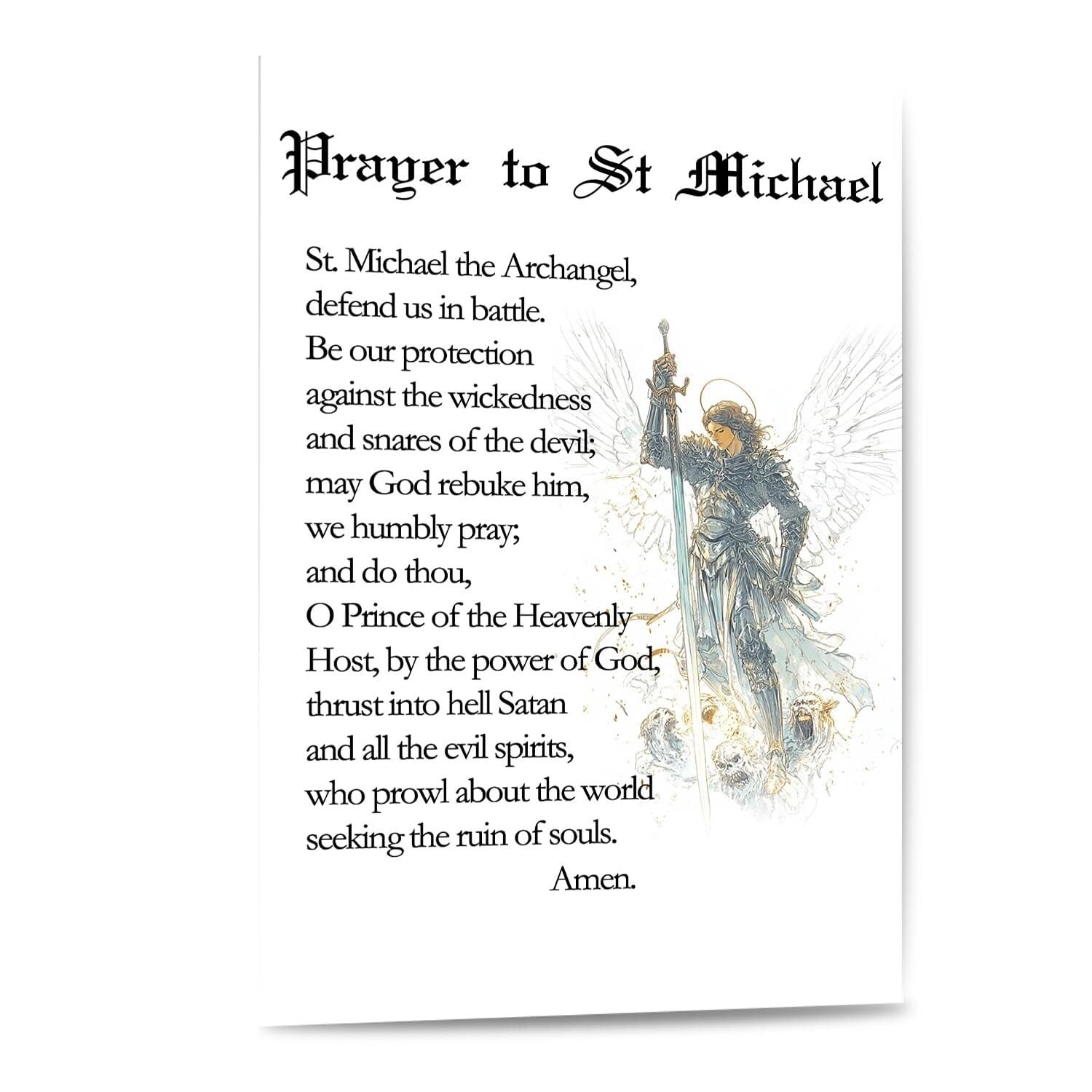 LLBOGRGGN Farmhouse Painting Christian Canvas Wall-Art Prayer to St Michael the Archangel Catholic Gifts Saint Michael Poster for Home Office Decor