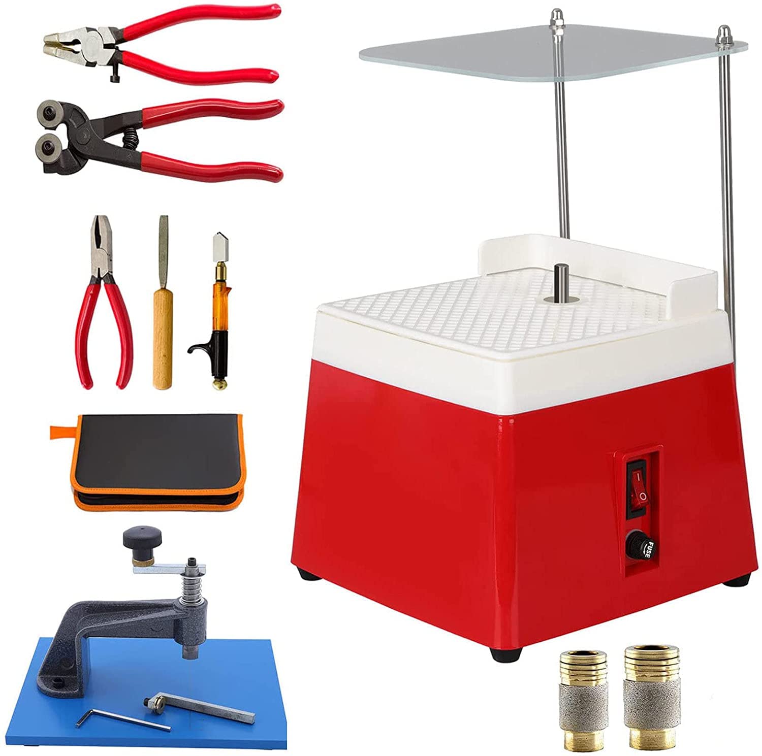 Starter kit per smerigliatrice per vetro colorato, mini smerigliatrice per vetro portatile con punte e deflettore diamantati da 5/8"e 1", mini kit di strumenti per molatura fai da te per modellare i