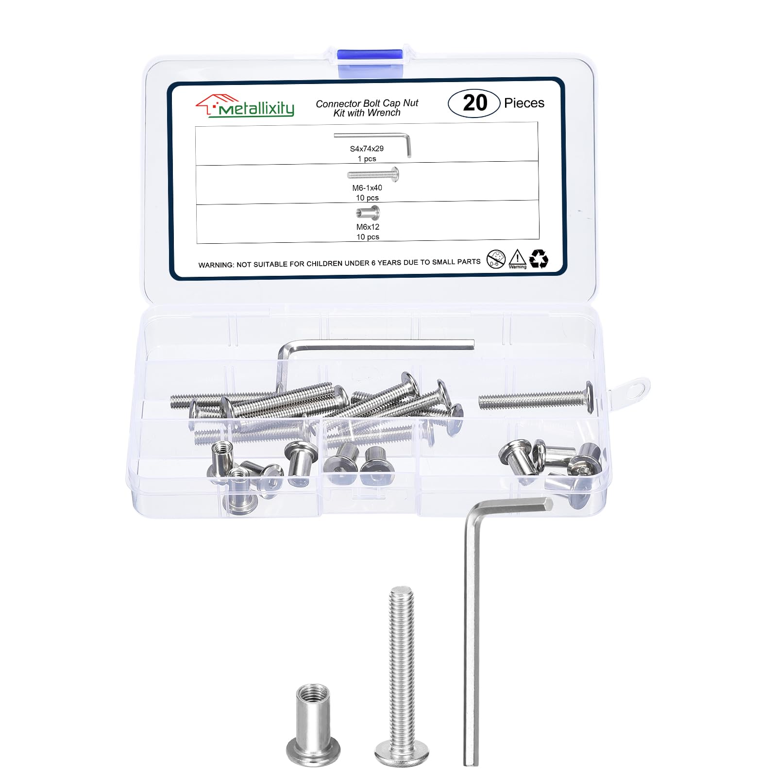 METALLIXITY Furniture Connector Bolt Cap Nut Kit with Wrench(M6-1x40mm) 20Pcs