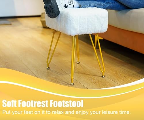 Miniatura 5 de MOOWIND Taburete de tocador, otomana de piel sintética, taburete de maquillaje suave y peludo, asiento acolchado compacto, reposapiés decorativo