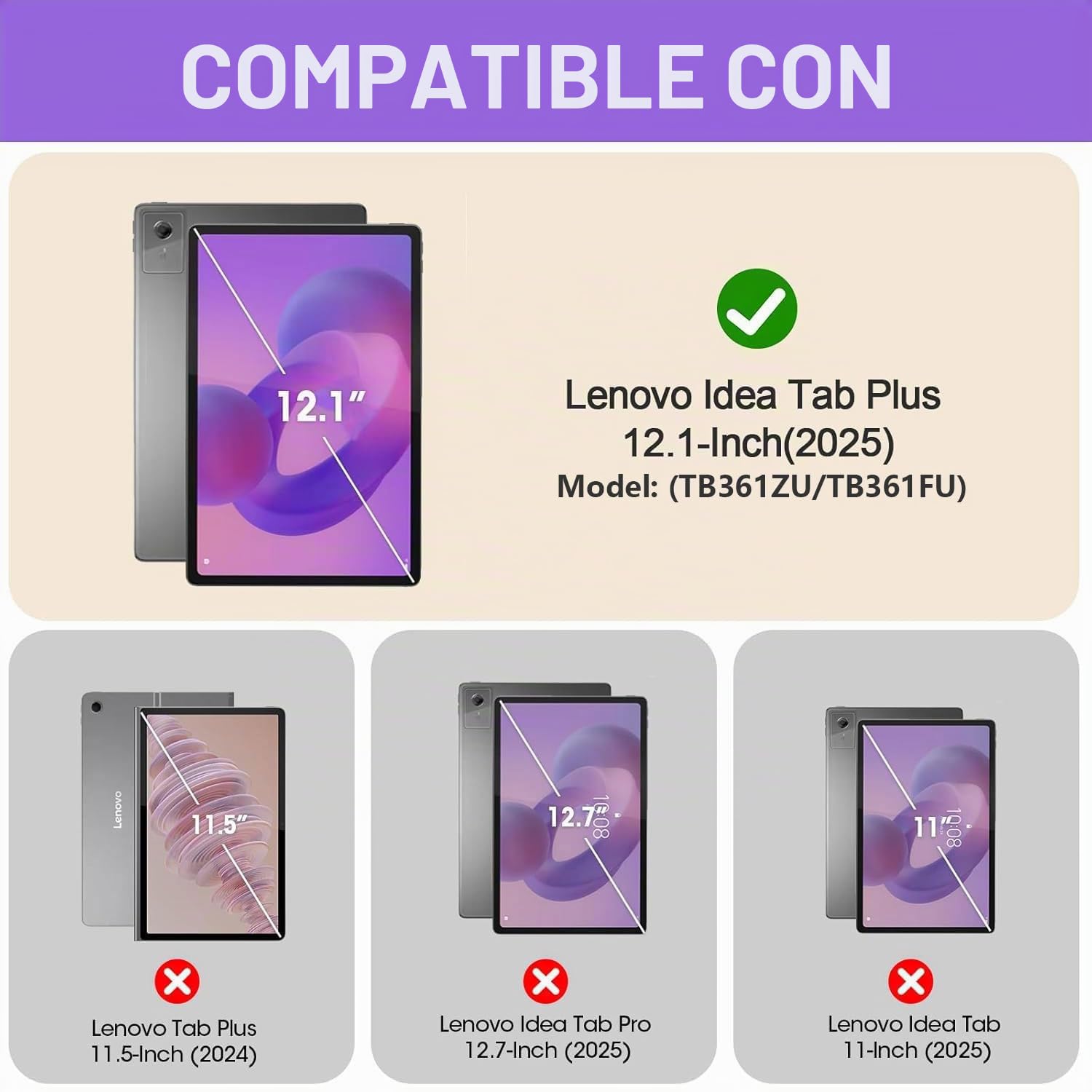 Funda con Teclado para Lenovo Idea Tab Plus 12,1 Pulgadas/Tab K12 2025 (TB361ZU/TB361FU), Español Ñ Teclado con Panel Táctil Extraíble Y Retroiluminado 7 Colores con Ratón,Púrpura