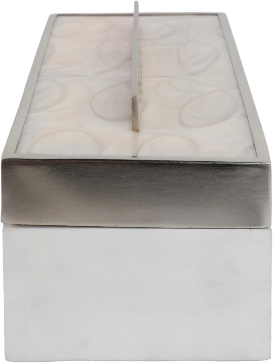 Decorative Box with Lid for Home Decor – Chic Storage Box Accent for Keepsakes and Accessories – Long Jewelry Box and Home Organizer for Dresser, Office Desk, or Coffee Table – 7" White & Silver