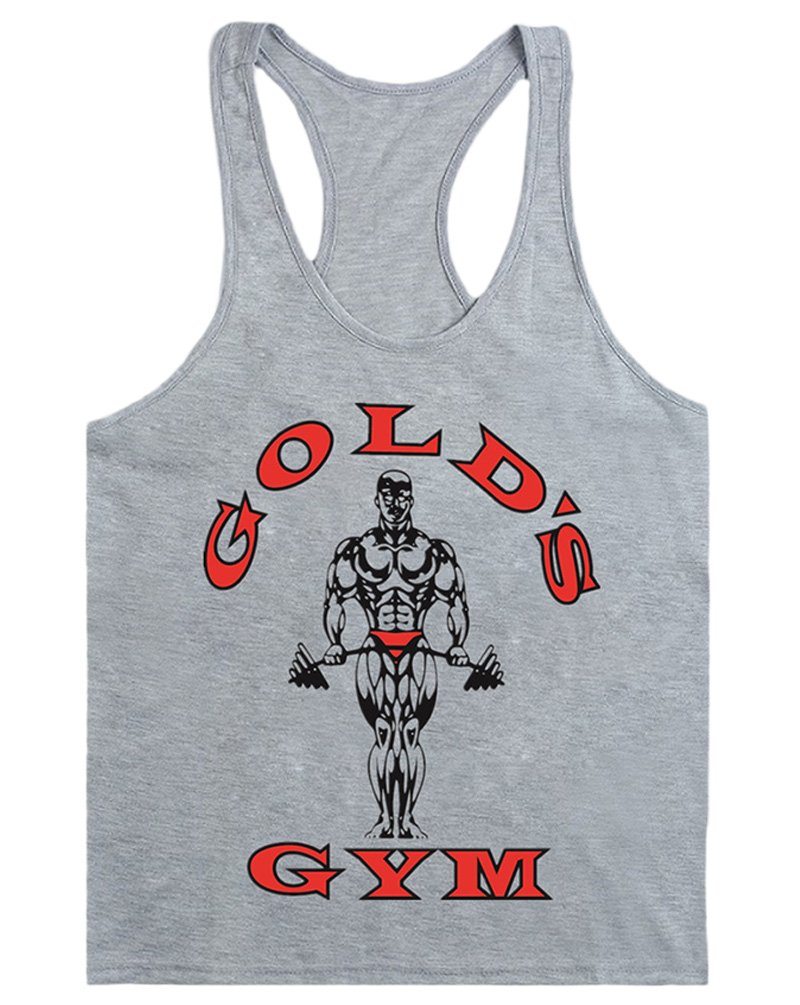 Men GOLO GYM Fitness BodyBuilding Tank Y Back Stringer Gray Red L