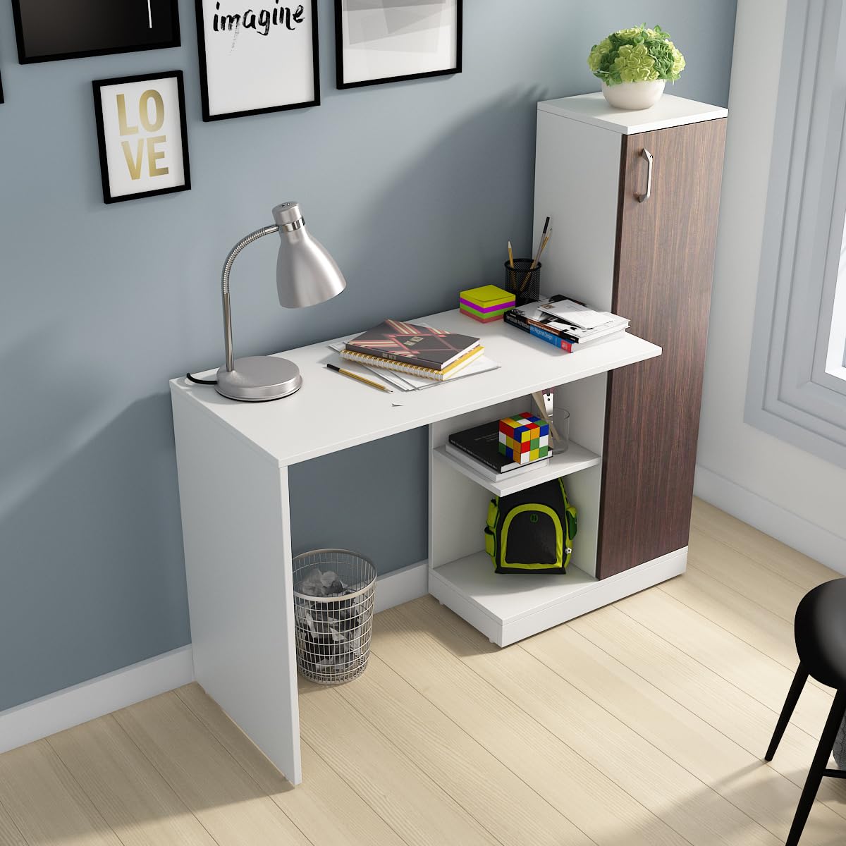 Troy Study Table | Engineered Wood | Free Standing | Frosty White & Choco Walnut Finish | Knock Down Assembly-image-43