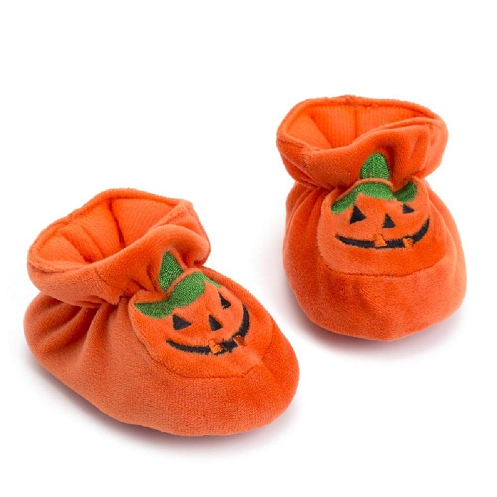 Newborn Baby Boys' Girls' Halloween Pumpkin Bootie Soft Soles Infant Crib Shoes Orange