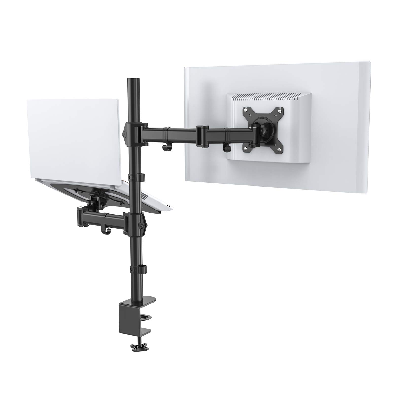 HFTEK, HF282LM, supporto da tavolo per monitor da 13 a 27 pollici con VESA 75/100, completamente mobile, altezza regolabile, con supporto per laptop, notebook, tablet, iPad