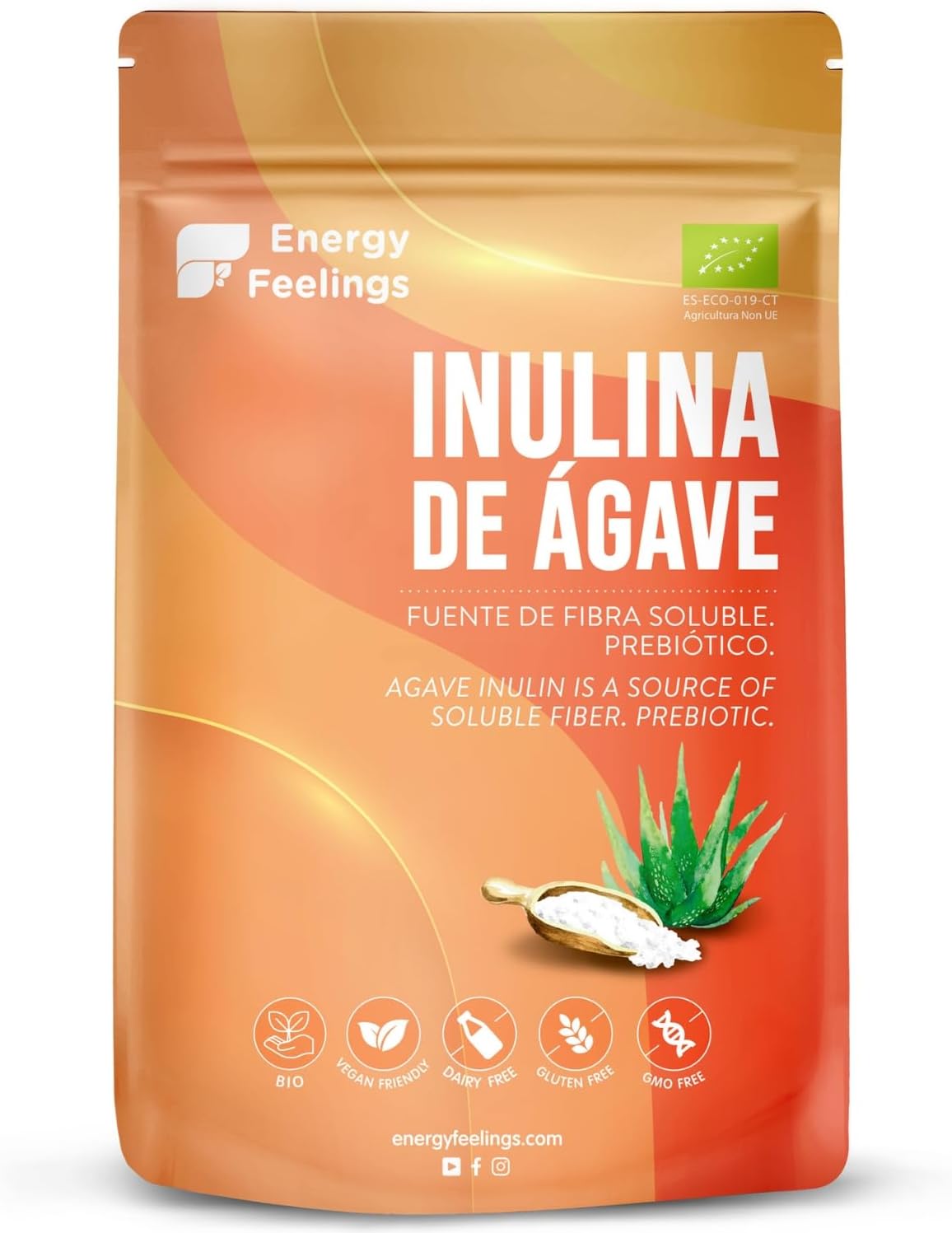 Energy Feelings Organic Agave Inulin 500g, Natural Prebiotic, Gluten Free and Lactose Free Powder Inulin, Dietary Fiber, Organic Inulin, Improves Digestion