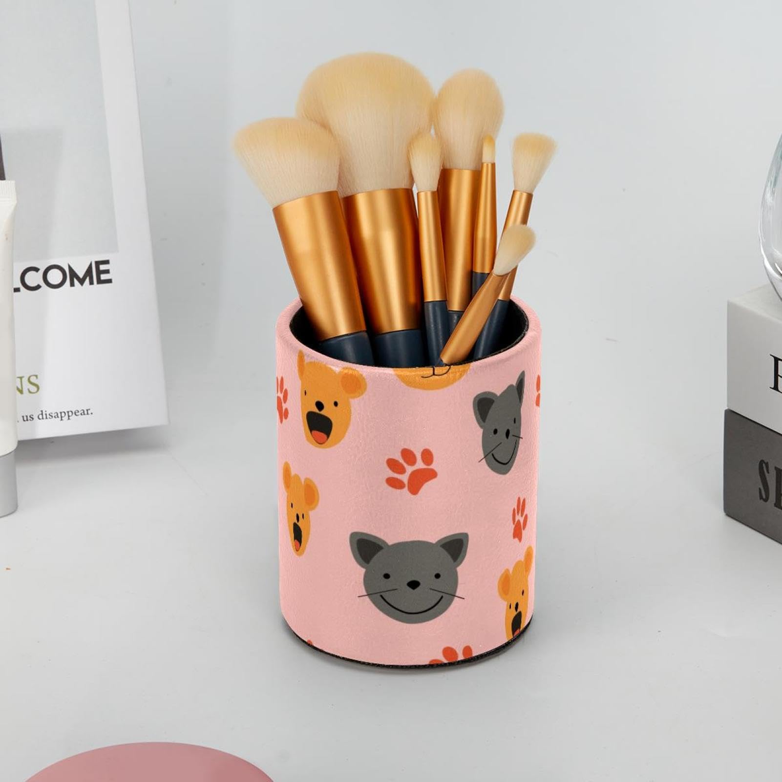 Pot à Crayons En Cuir Synthétique Pour Stylos, Pinceaux De Maquillage